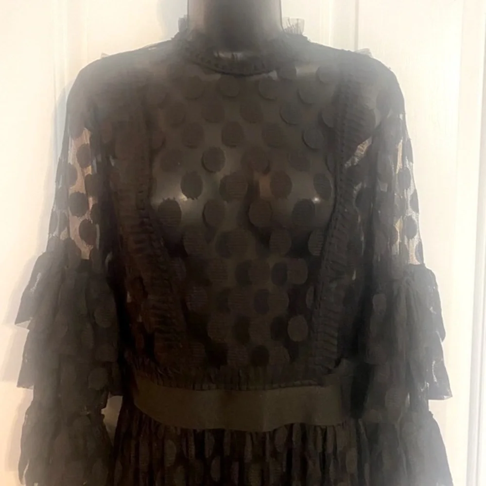 SHEER MESH POLKA DOT TIERED RUFFLE DRESS - Picture 8 of 15